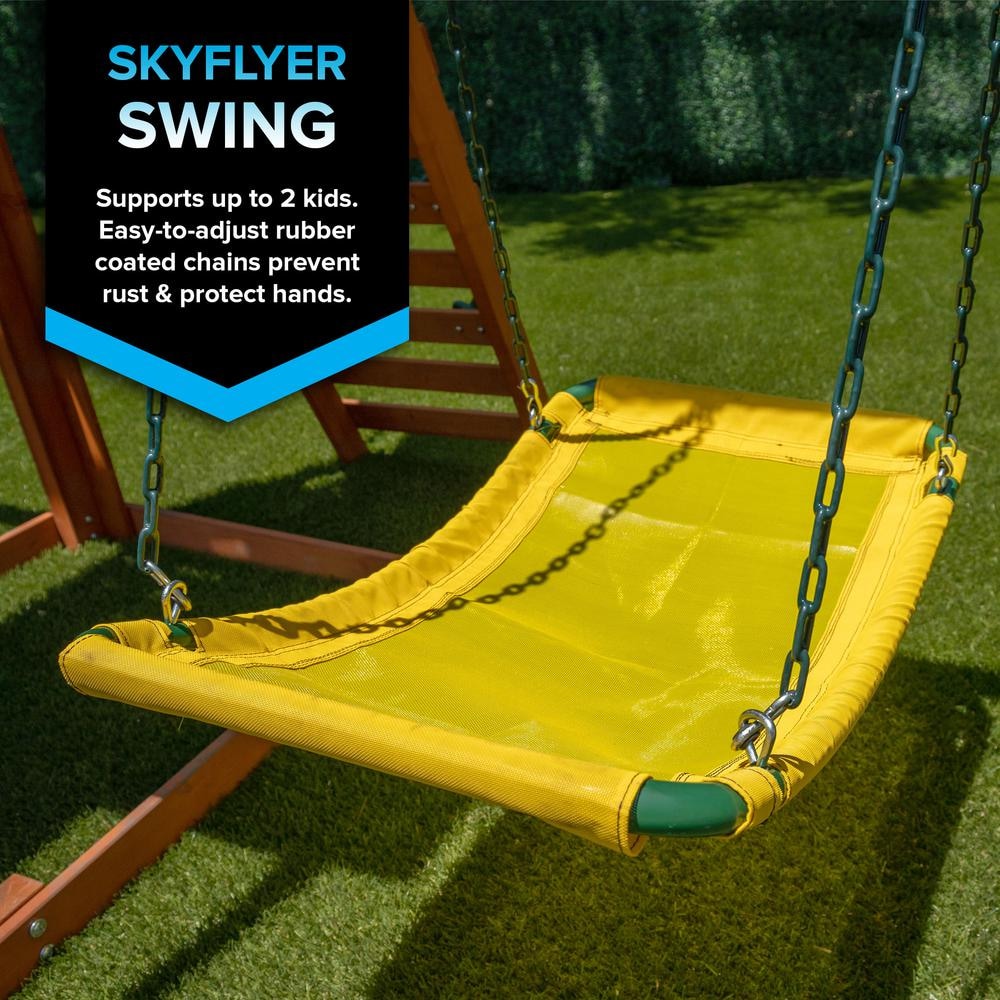 Sherwood Brown Wood Swing Set with Slide and Fort