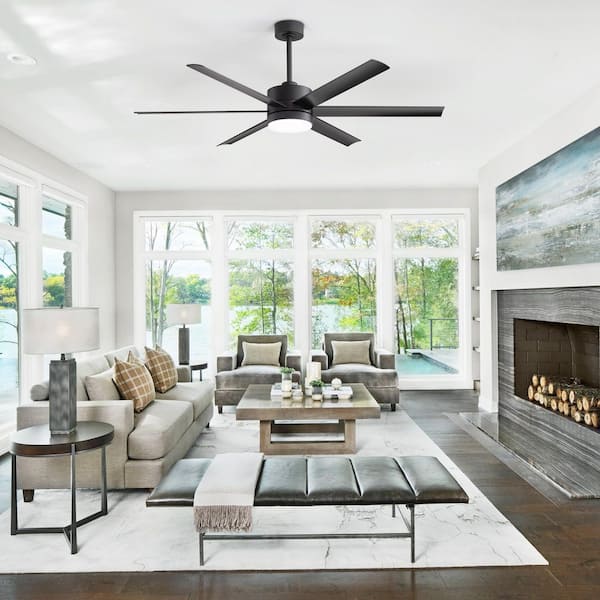 Ajoy 60 in. Integrated LED Indoor Black Farmhouse Ceiling Fan with Light and Remote Control Included