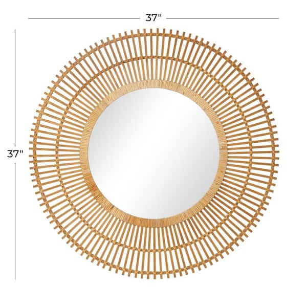 37 in. x 37 in. Handmade Wrapped Round Framed Brown Starburst Wall Mirror