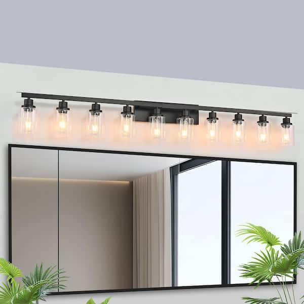 65.35 in. 10-Lights Black LED Vanity Light Bar Modern Wall Sconce Lamp with Crystal Shade for Bathroom and Mirror