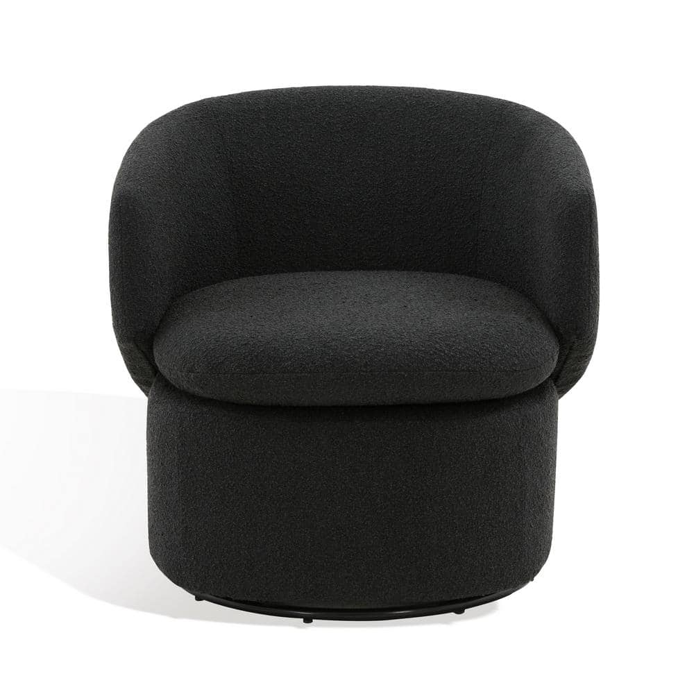 Elegant Black Boucle 31" Swivel Barrel Chair