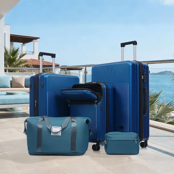 LIVACA 5-Piece Blue ABS Plastic Hardside Lightweight Luggage Set
