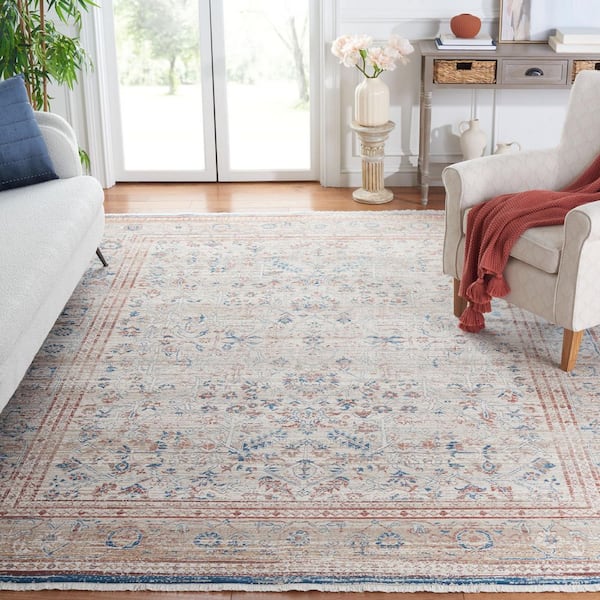 Vintage Persian 7 ft. x 7 ft. Beige/Rust Ornate Border Square Area Rug