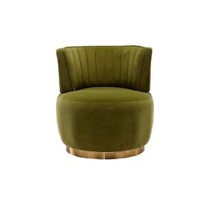 Contemporary Olive Green Velvet Upholstered Swivel Barrel Chair