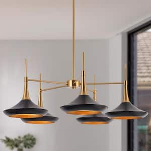 Modern Matte Black Island Chandelier with Bell Metal Shades for Kitchen 5-Light Plating Brass Dining Hanging Pendant