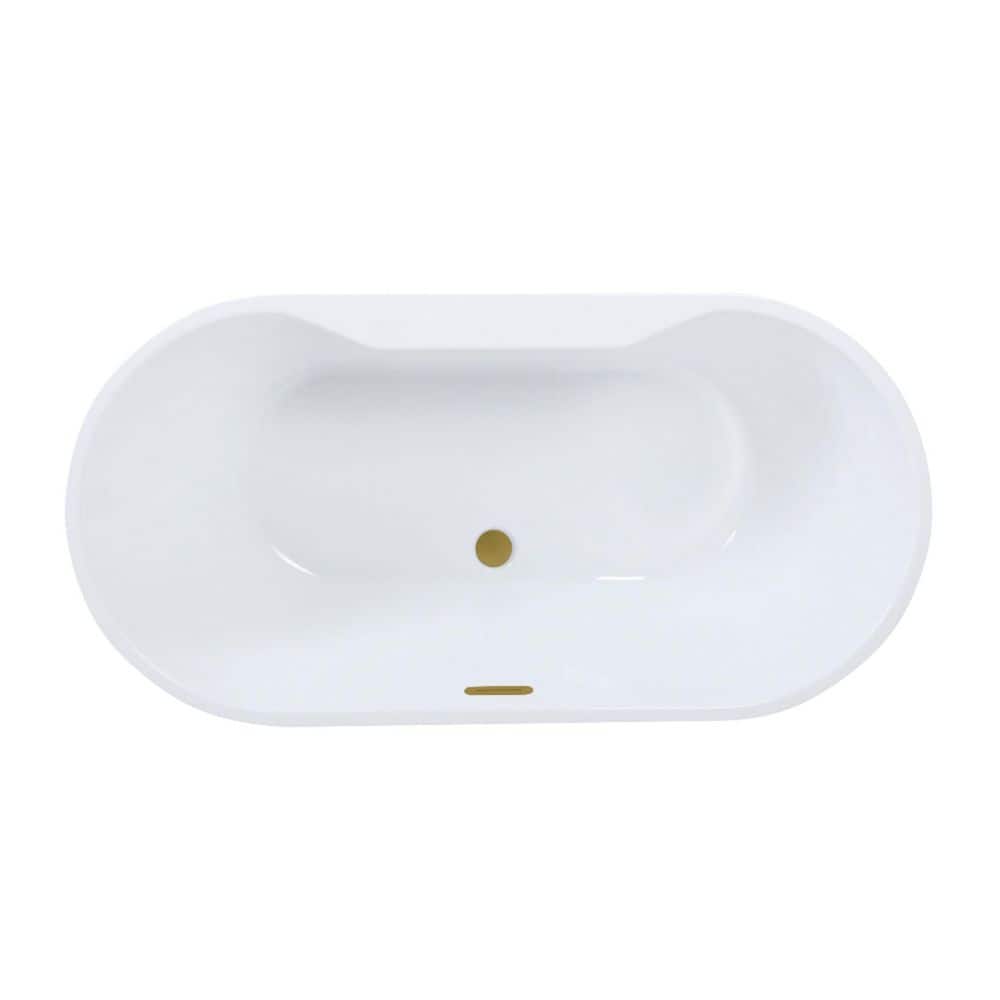 Aqua Eden 66.3 in. x 31.5 in. Acrylic Flatbottom Soaking Freestanding Bathtub in Glossy White/Brushed Brass with Drain price history on PriceWatchPro