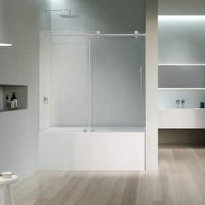 Lazaro 60 in. W x 58 in. H Sliding Frameless Tub Door in Brushed Nickel Finish with Clear Glass