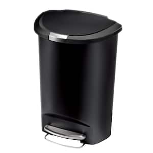 50L Gal. Semi-Round Step Kitchen Trash Can - Black Plastic with Soft-Close Locking Lid