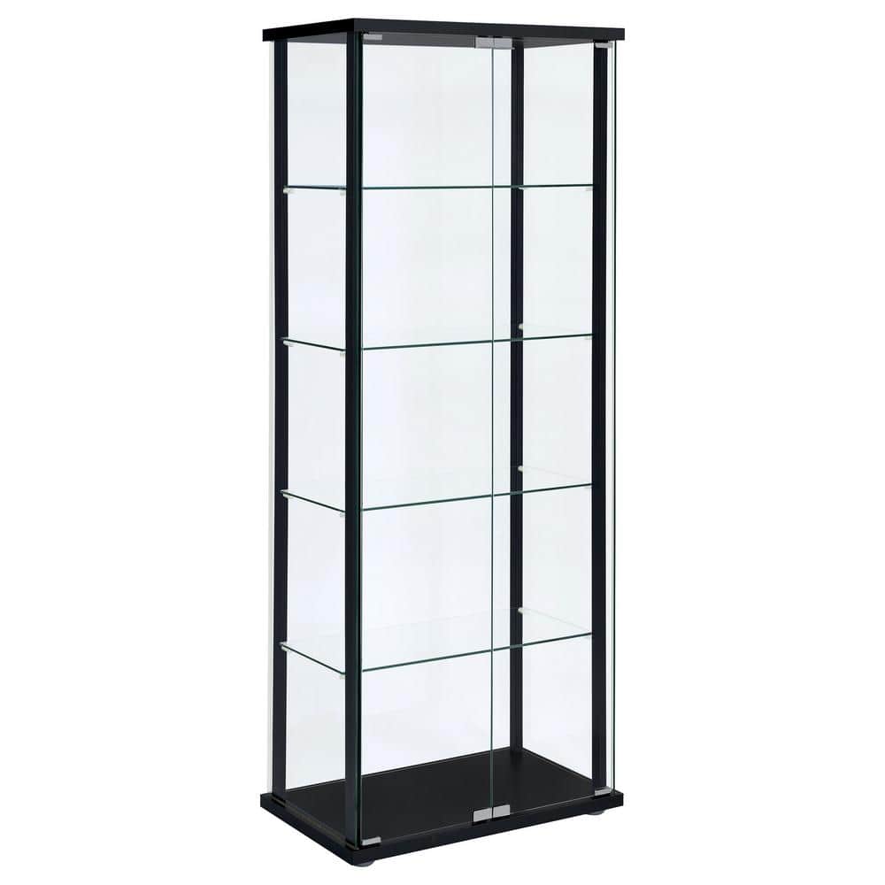 Transitional Black Pine Curio Cabinet with Glass Shelves