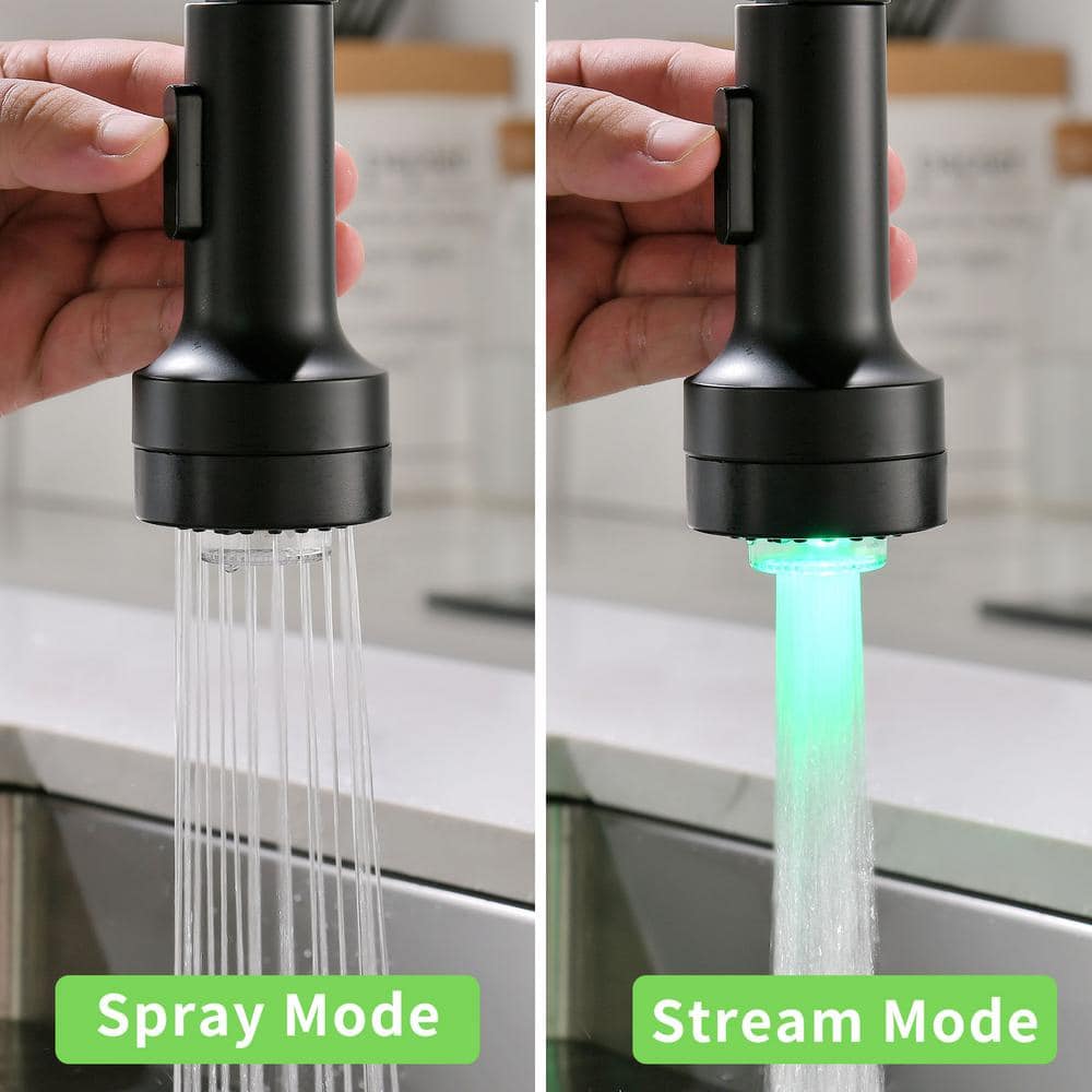 Matte Black Pull Down Kitchen Faucet with LED Light