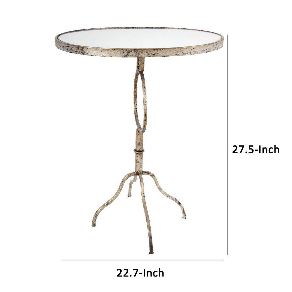 Elysian 28" Round Mirrored Top Accent Table with Rustic Gold Metal Base