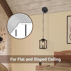 60 -Watt 1 Light Adjustable Pipes Pendant Light with Bronze Wooden Grain Shade, No Bulbs Included