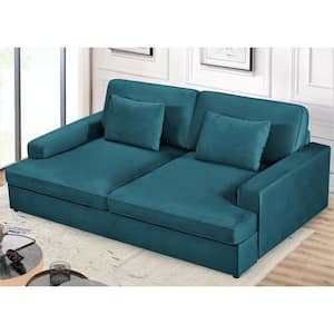 Kimberley 94.49 in. Greenish Blue Solid Velvet Twin Size Sofa Bed