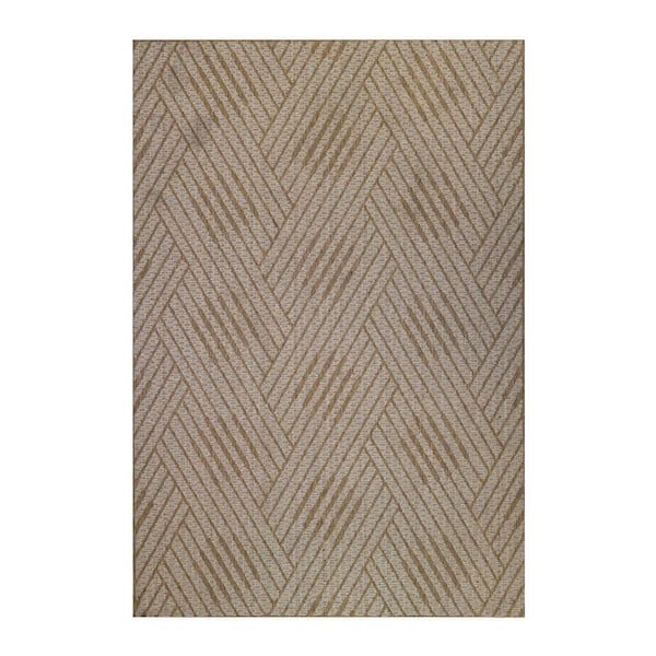 Beige 5 ft. x 8 ft. Loomed Geometric Polypropylene Rectangle Indoor/Outdoor Area Rug