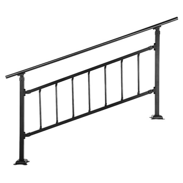68 in. Matte Black Outdoor Stair Railing Fits for 1-5 Steps Transitional Wrought Iron Handrail, Exterior Stair Railing