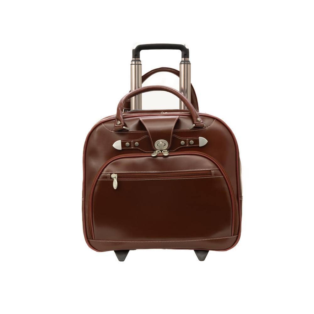 Red Wood 15 in. Red Top Grain Cowhide Leather Wheeled Ladies' Laptop Briefcase