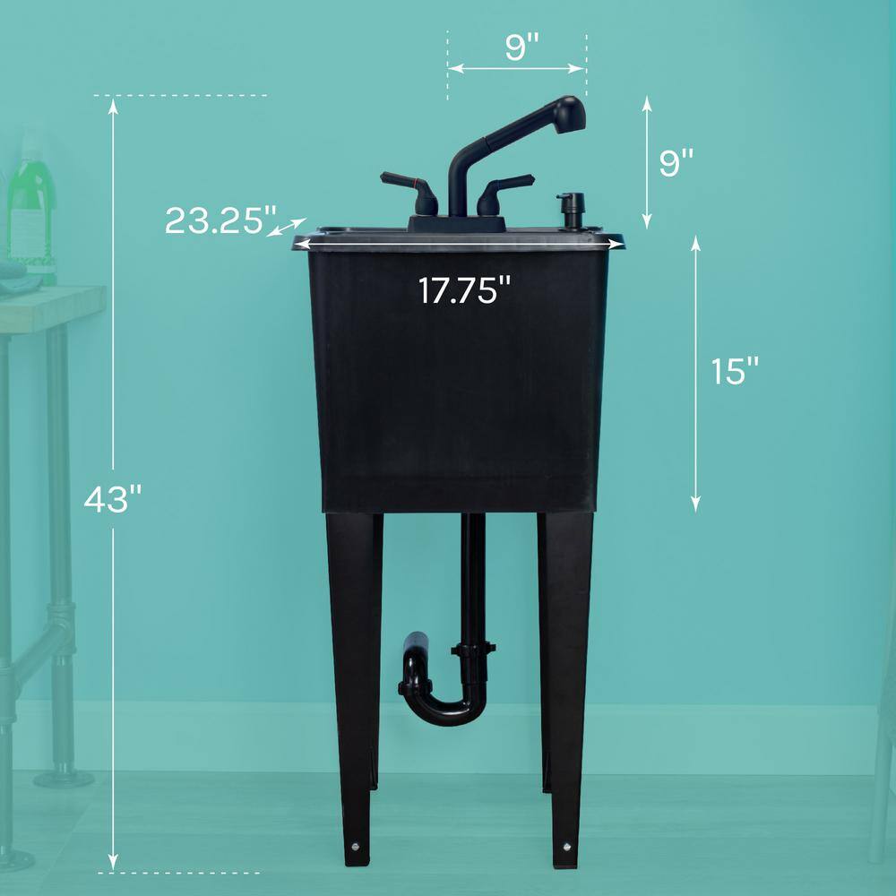 Black Freestanding Thermoplastic Utility Sink with Faucet for Laundry Room