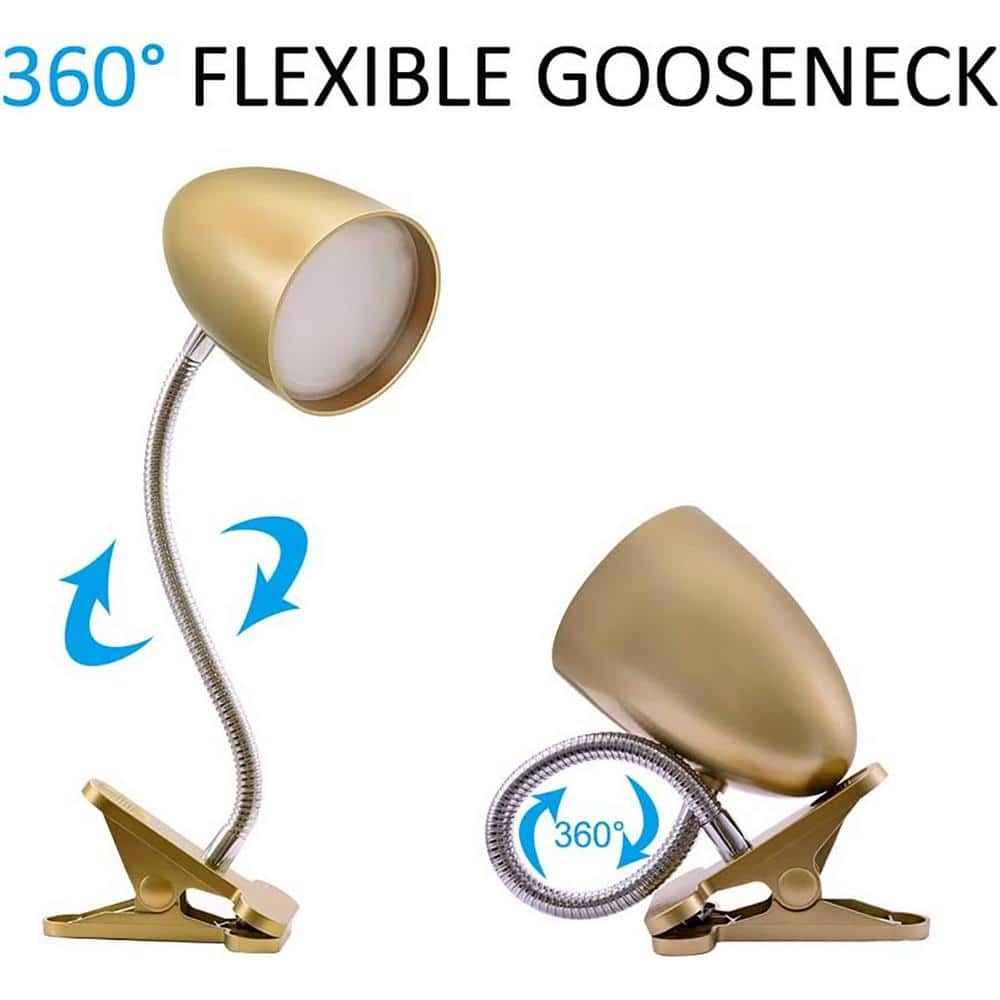 Gold Adjustable Clip-On Arc Lamp with Integrated LED