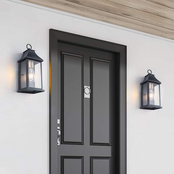 Decorators 15 in. Black Traditional Dusk to Dawn Outdoor Hardwired Wall Lantern Sconce with No Bulbs Included