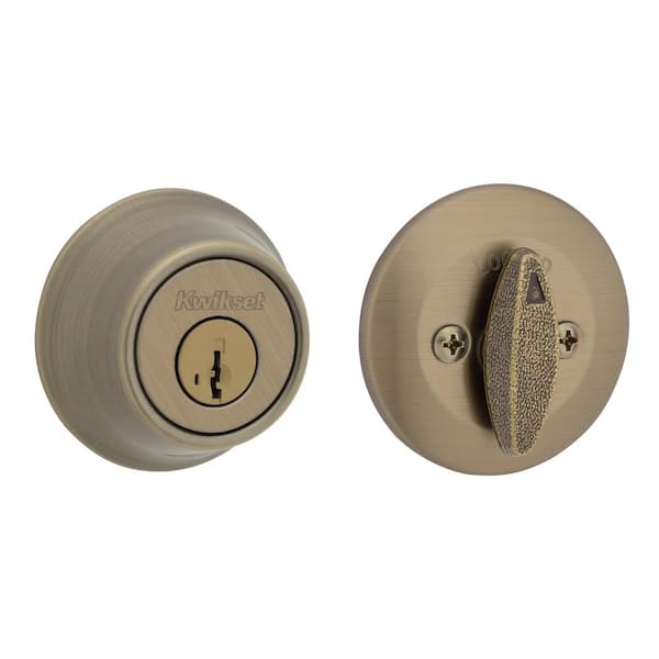 Kwikset 660 Antique Brass Single Cylinder Deadbolt featuring SmartKey Security and Microban Technology
