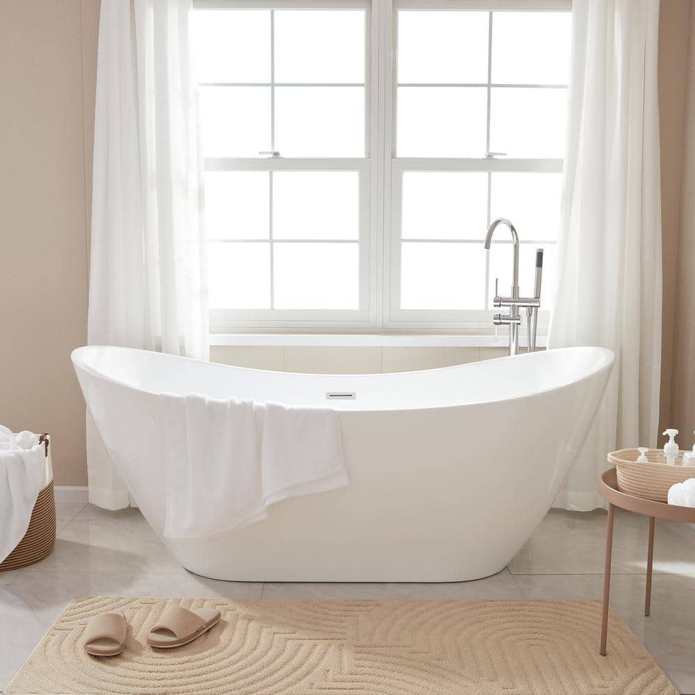 Ophelia 71" Pure White Freestanding Acrylic Soaking Bathtub