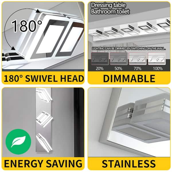 39 in. Chrome 6-Light Matte Chrome Vanity Light Fixtures, Up and Down LED Modern Bathroom Wall Sconce