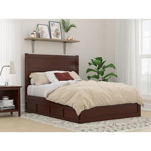 NoHo Walnut Full Solid Wood Storage Platform Bed with Footboard and 2 Drawers