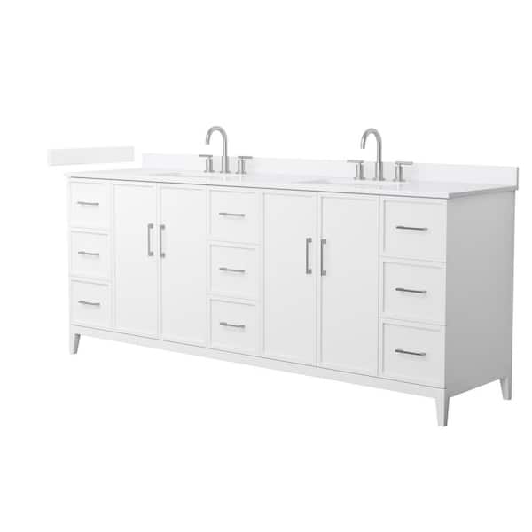 Wyndham Collection Elan 84 in. W x 22 in. D x 35 in. H Double Bath Vanity in White with White Quartz Top