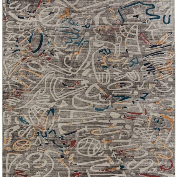 Sportsglyphs 6 X 6 Gray Abstract Washable Area Rug
