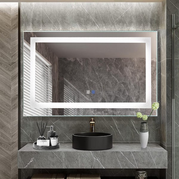Lonni 40 in. W x 24 in. H Silver Medium Rectangular Frameless LED Wall Bathroom Vanity Mirror, Dimmable, Anti-Fog