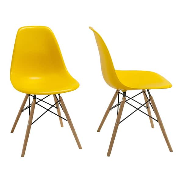 Mod Made Paris Tower Yellow Dining Side Chair with Wood Legs (Set of 2)