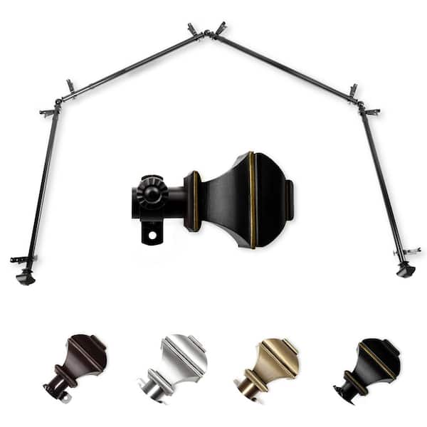 EMOH 13/16" Dia Adjustable 4-Sided Bay Window Curtain Rod 28 to 48" (each side) with Julianne Finials in Black