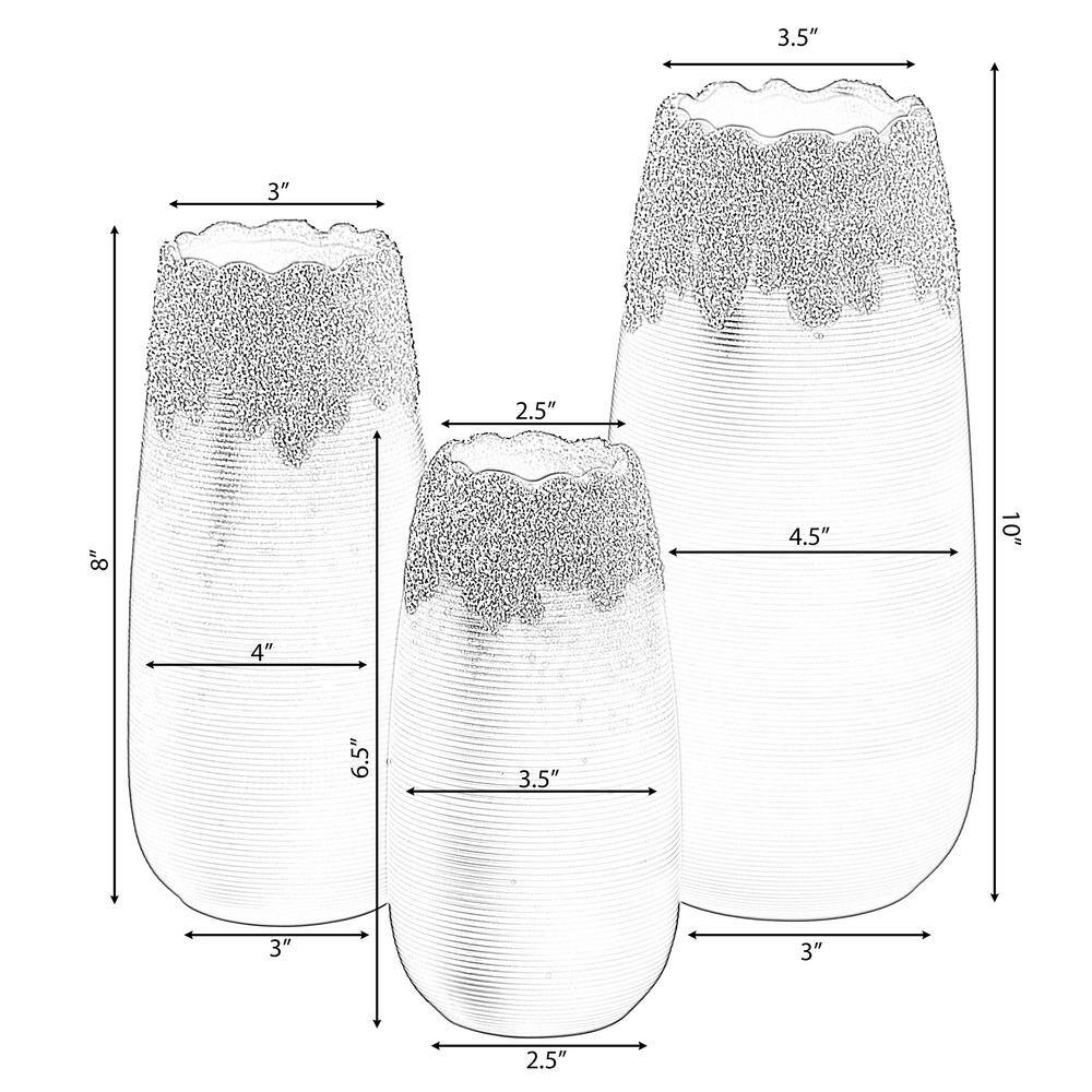 Set of 3 Black Ceramic Vases with Dripping Crystal Design