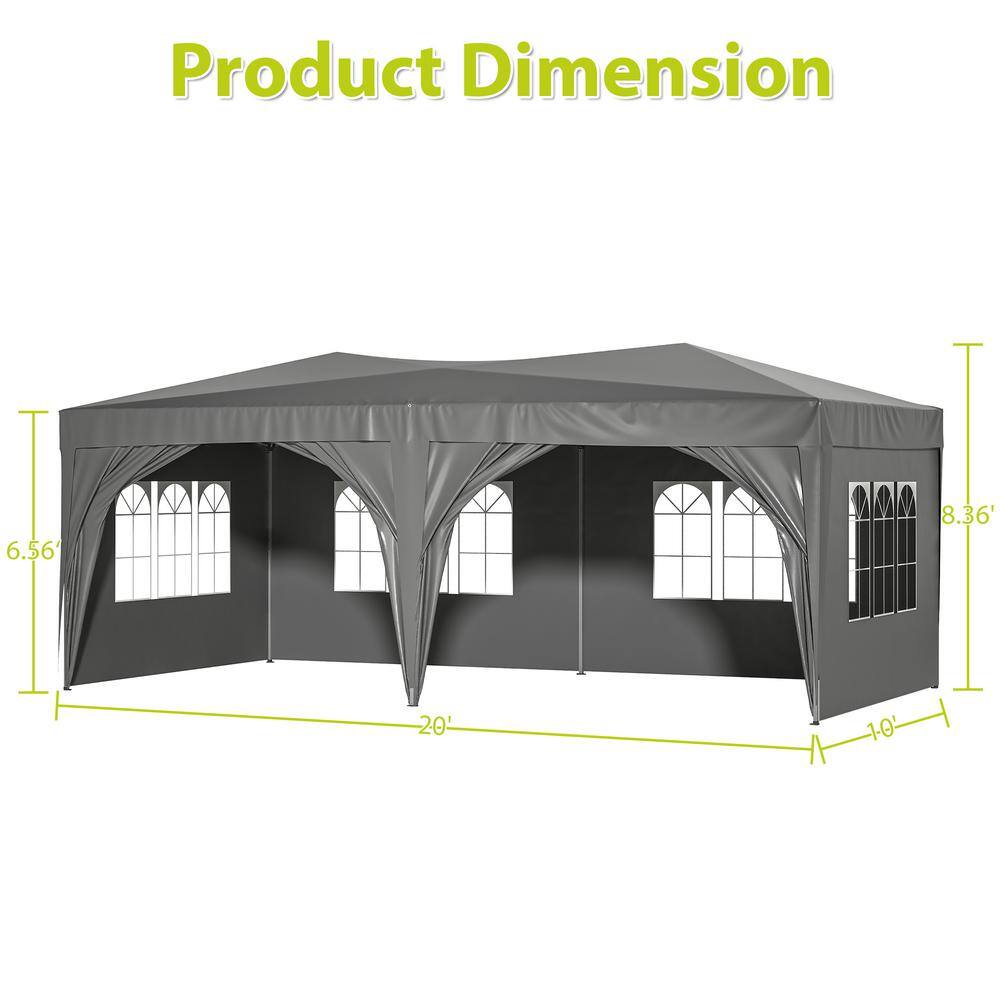 Gray 10 x 20 ft Steel Frame Pop-Up Canopy Tent with Removable Sidewalls