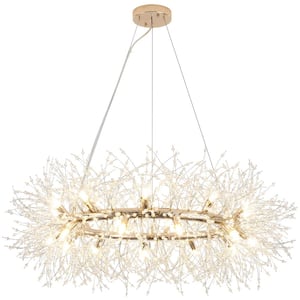 22-Light Gold Dimmable Empire Circle Firework Crystal Chandelier for Living Room Kitchen Island Dining Room Foyer