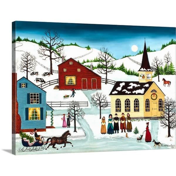 GreatBigCanvas "Christmas Carolers Outside Church" by Linda Nelson Stocks Canvas Wall Art