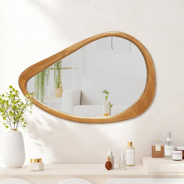 Natural Wood Framed 20 in. W x 30 in. H Bathroom Vanity Mirror