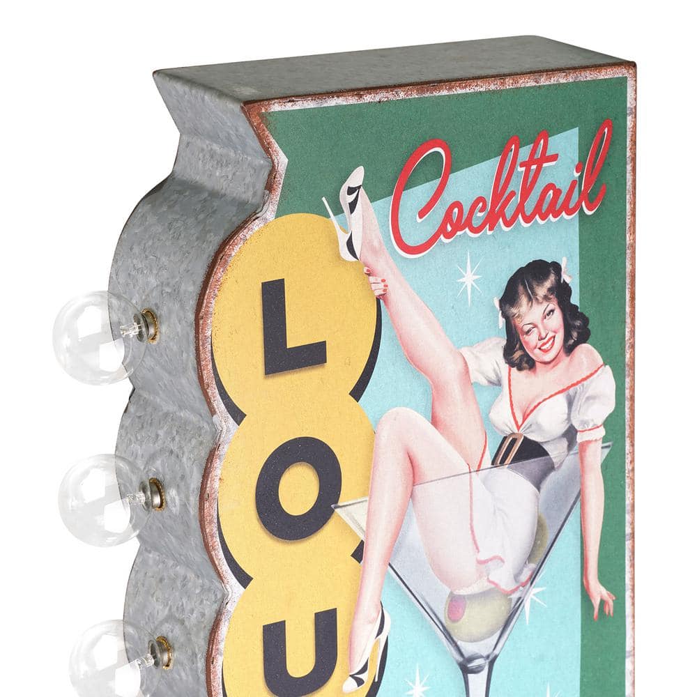 Vintage Metal LED Cocktail Lounge Happy Hour Sign with Galvanized Finish