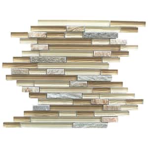 Midcentury Modern Design Beige Linear Mosaic 12 in. x 12 in. Glass and Stone Wall Tile (1.02 sq. ft.)
