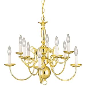10-Light Polished Brass Williamsburg-Style Interior Chandelier