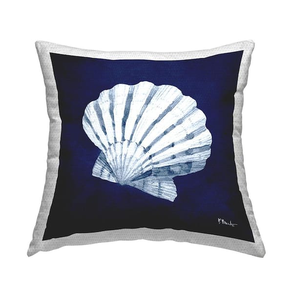 Stupell Industries Bold Blue Clamshell Nautical Sea Life Blue Square Outdoor Throw Pillow