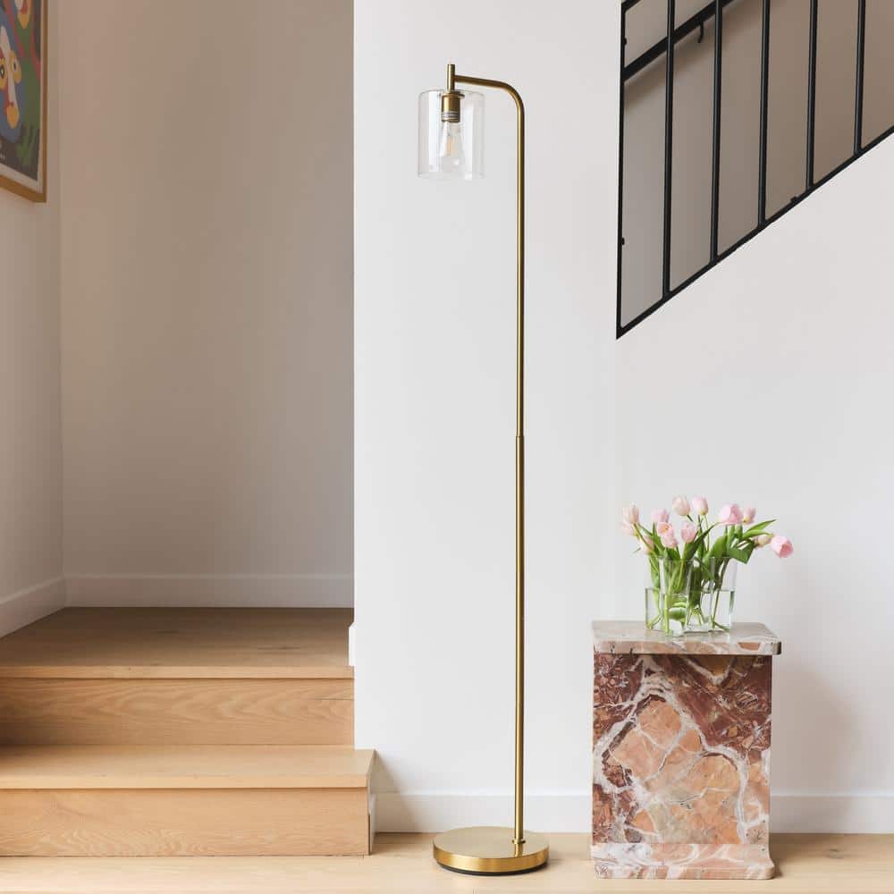 Elizabeth Brass Industrial LED Floor Lamp with Edison Bulb and Smart Compatibility