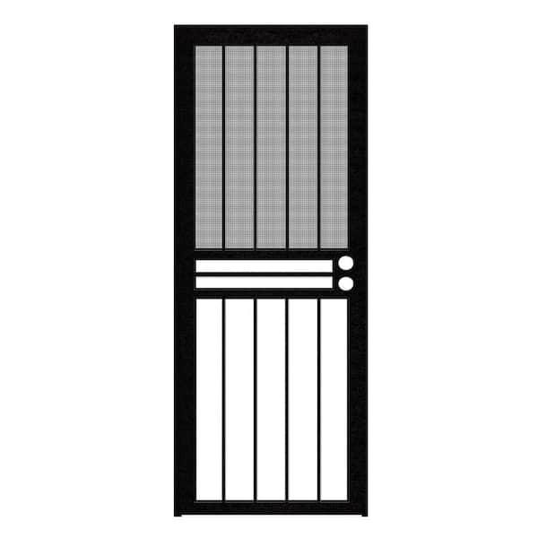 Unique Home Designs 30 in. x 80 in. Paladin Black Recessed Mount All Season Security Door with Insect Screen and Glass Inserts