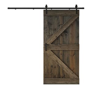 K Series 42 in. x 84 in. Aged Barrel DIY Knotty Pine Wood Sliding Barn Door with Hardware Kit