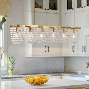 Leah 48 in. 6-Light Kitchen Island Pendant Light Modern Chandelier with Crystal Finish