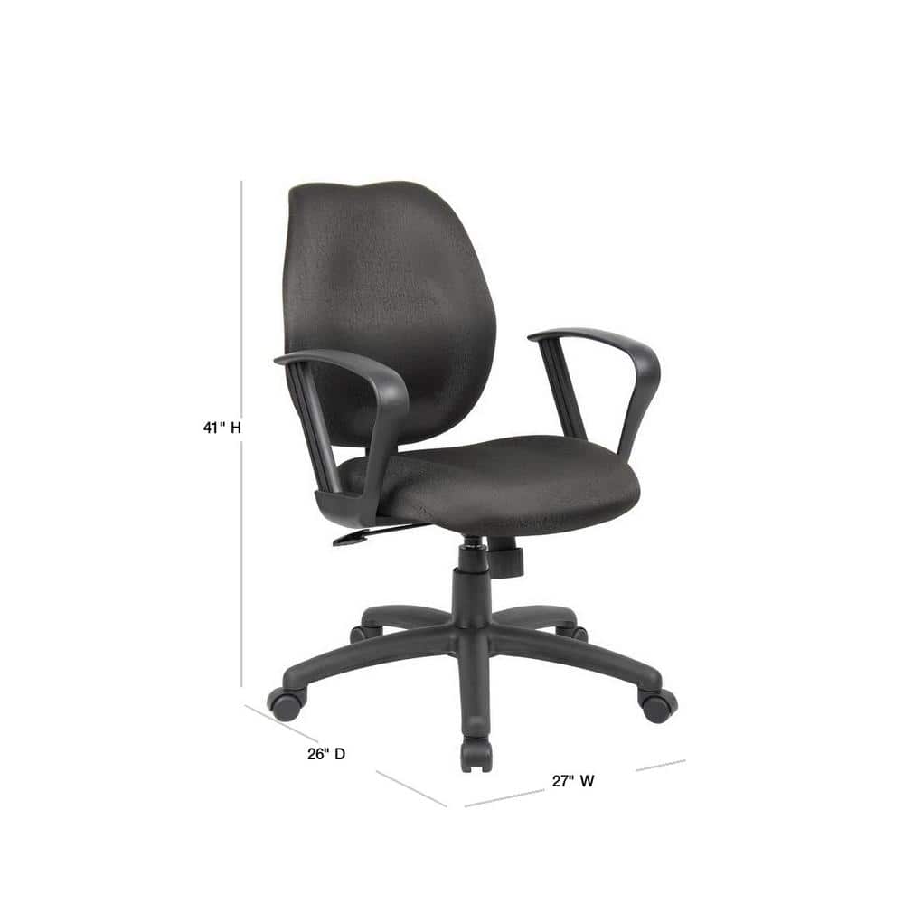 ErgoComfort Mid-Back Black Fabric Task Chair with Fixed Arms