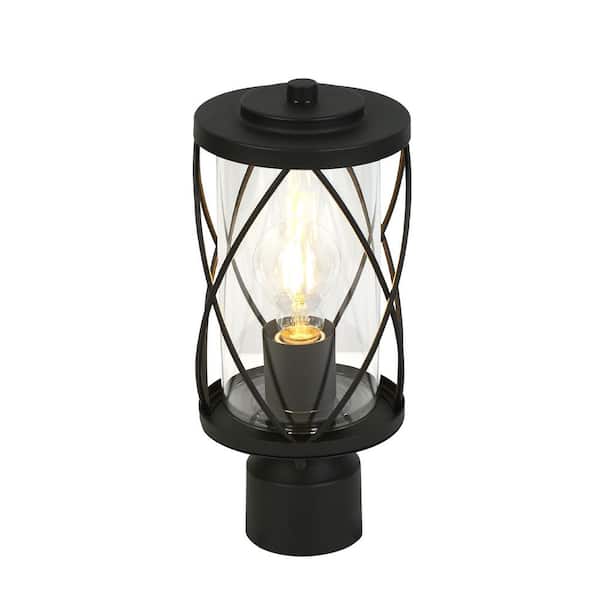 1-Light Black Metal Outdoor Weather Resistant Post Pier Mount Light with LED Cylinder Glass
