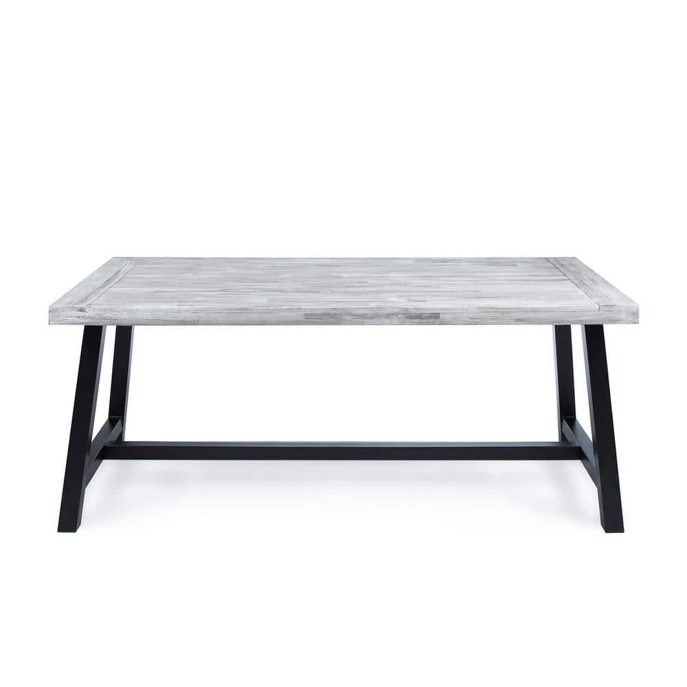 Light Gray Acacia Wood and Wicker 6-Piece Outdoor Dining Set