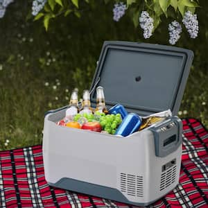 1.06 cu. ft. Portable Mini Fridge in Gray with Freezer for Vehicles Car Truck RV Patio Picnic and Fishing Outdoor