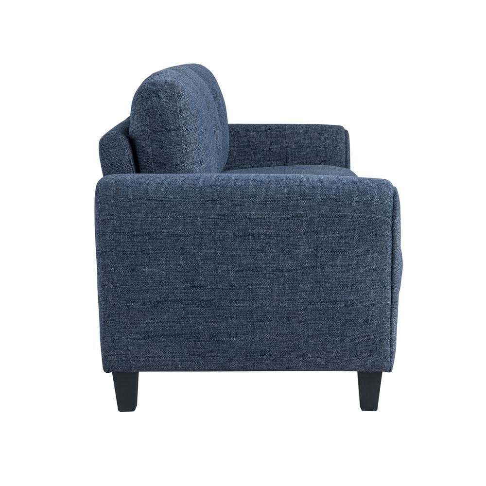 Alexa Blue Microfiber Sofa with Rolled Arms and Ottoman
